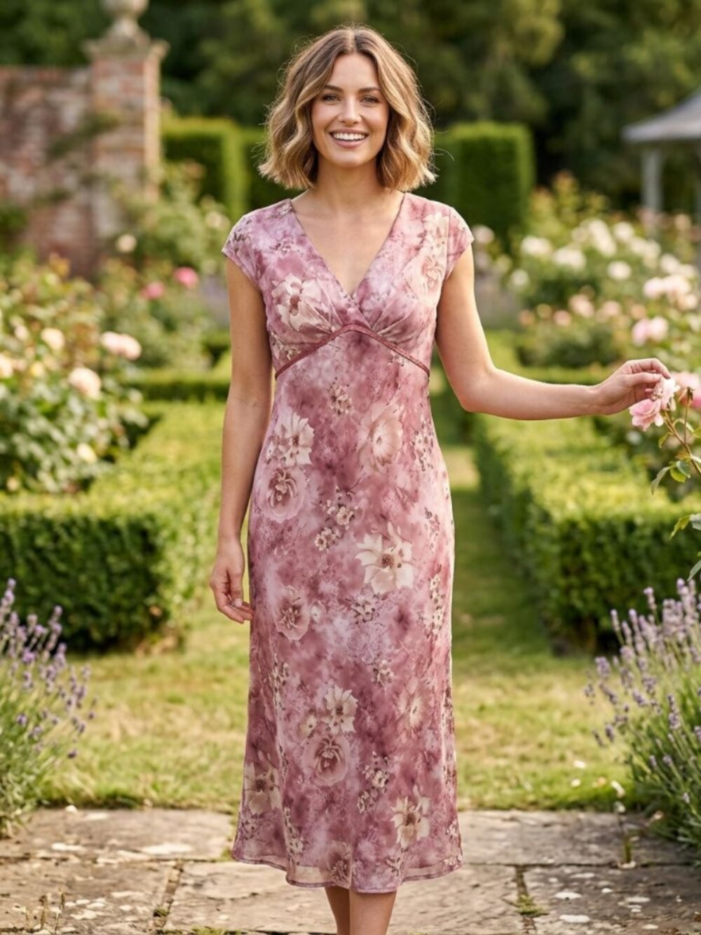 Vtg 90s Cottagecore Pink Coquette Floral Crinkle Midi Dress usa 10 PETITE